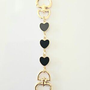 Handbag Purse Chain Handle Strap Crossbody Extender Heart' - Gold Tone, Black